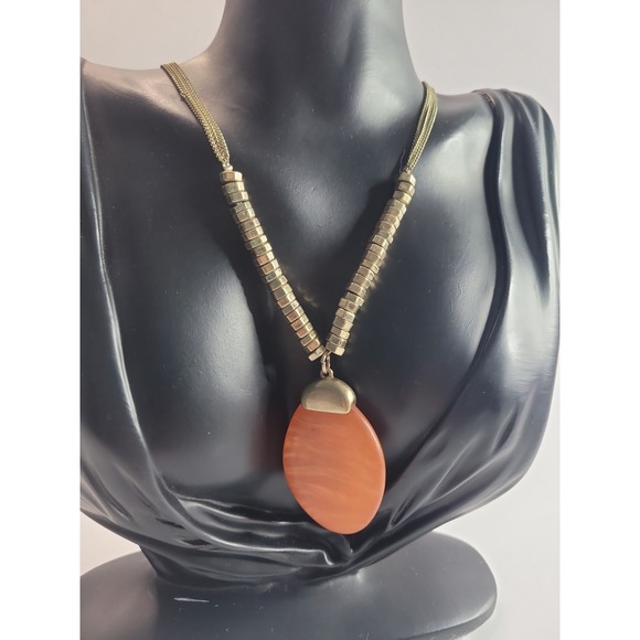 The Unbranded Brand Jewelry - Kenneth Cole Orange Oval Pendant Necklace Silver Tone Multi Strand